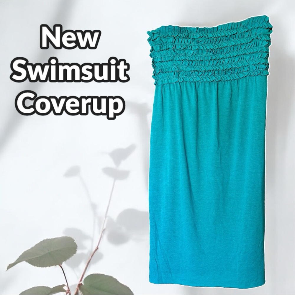 New Teal Green Strapless Swimsuit Coverup, Size Small - Picture 3 of 9